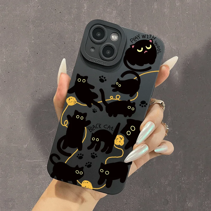 Black Cat Matte Silicone Soft Phone Case