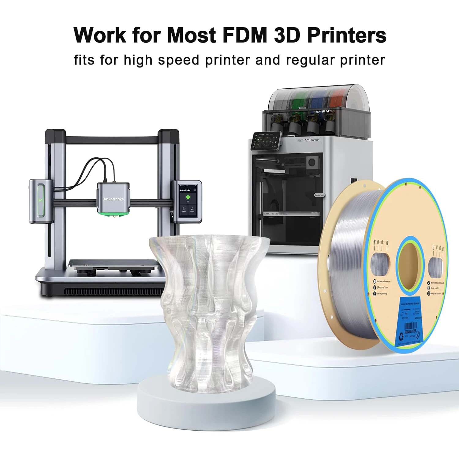 PETG 스킨 컬러, 블랙, 그레이, 투명, 화이트, 핑크, 3D 프린터 필라멘트 1.75mm 250g, 고강도, 뛰어난 레이어 접착력