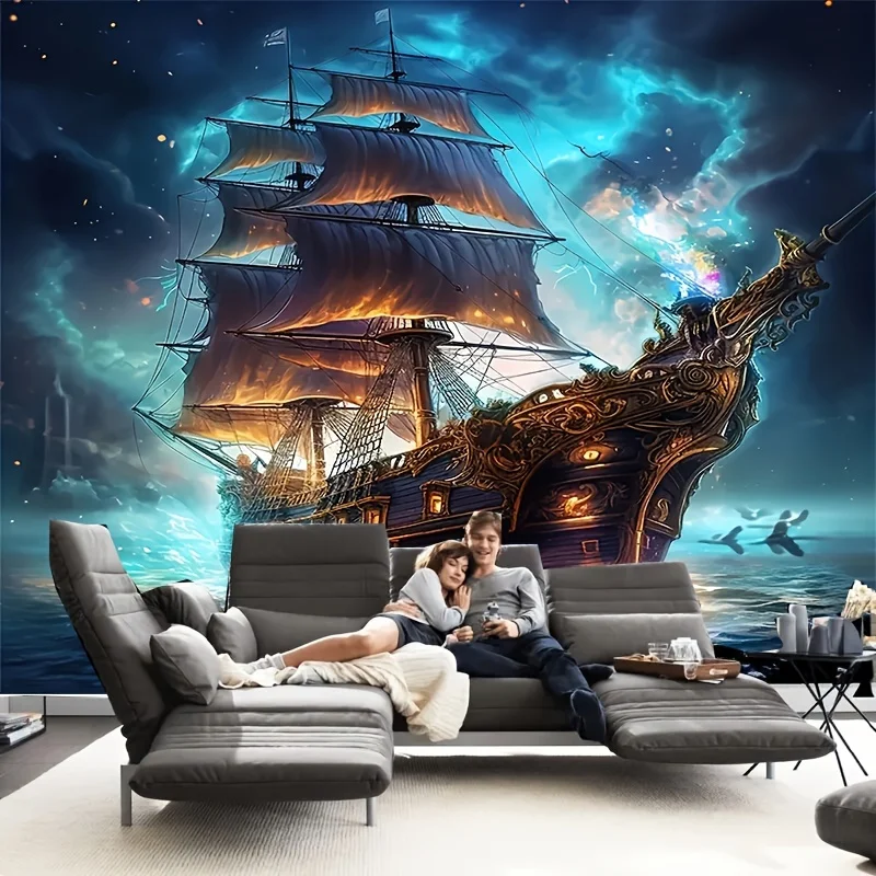 1 Piece Charming Pirate Ship and Ocean Scene Tapestry Wall Hanging, Perfect for Living Room, Bedroom, Office Decor, Home Decor