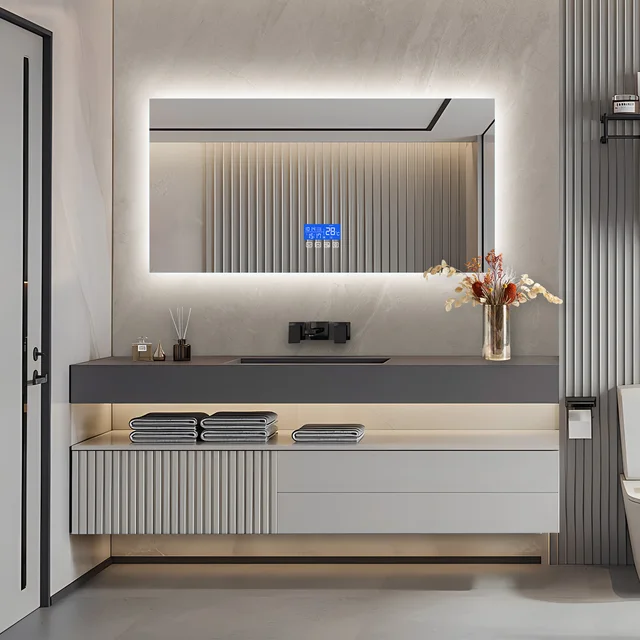 Specchio da bagno 60x120cm con illuminazione a LED, con Display antiappannamento, temperatura e 3 luminosità regolabili, rettangolo 3