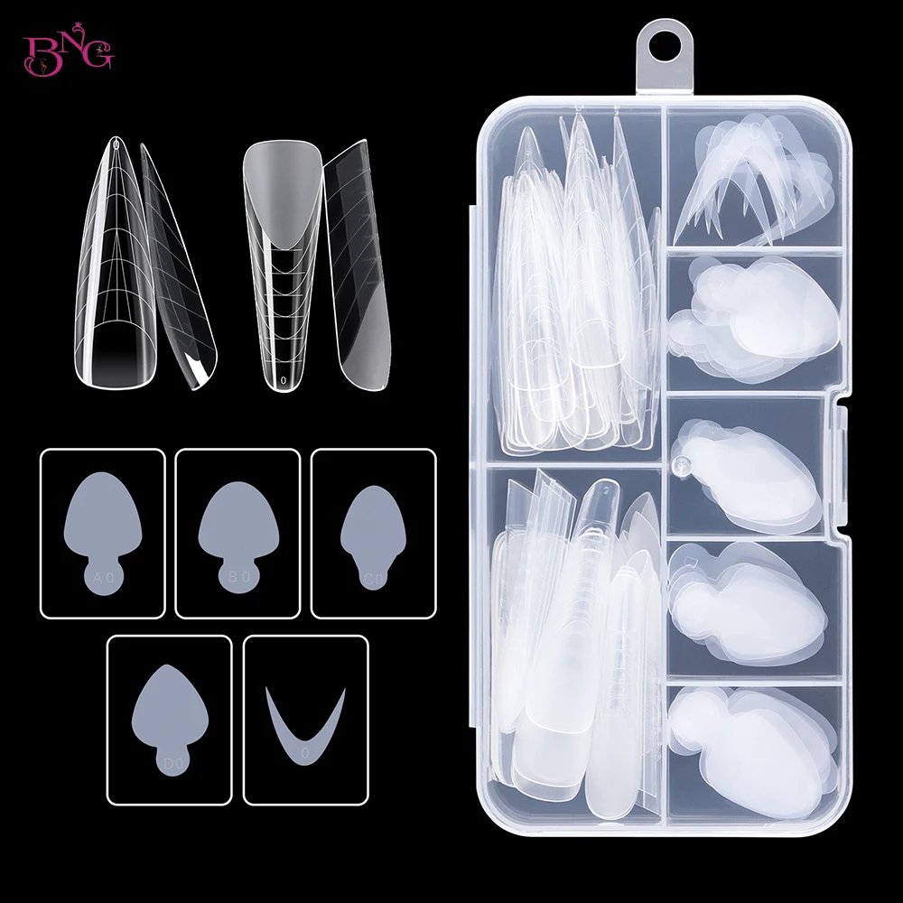BNG Duet System Dual Nail Forms Kit Reusable Soft French Silicone Sticker Pads Nail Mold Quick Building Extension Manicure Tools