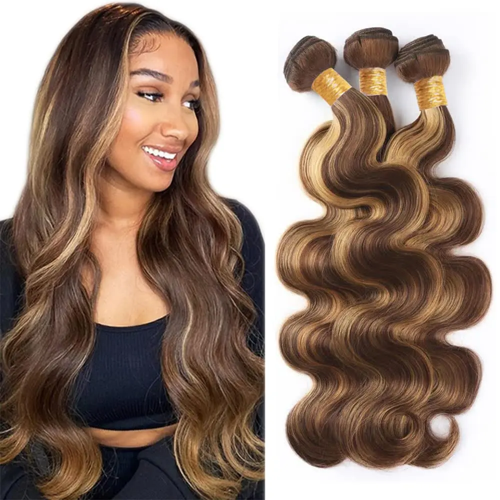 Body Wave Bundles P4-27 Highlight Human Hair Bundles 100% Human Hair Brown Remy Weave Extensions for Women human hair bundles