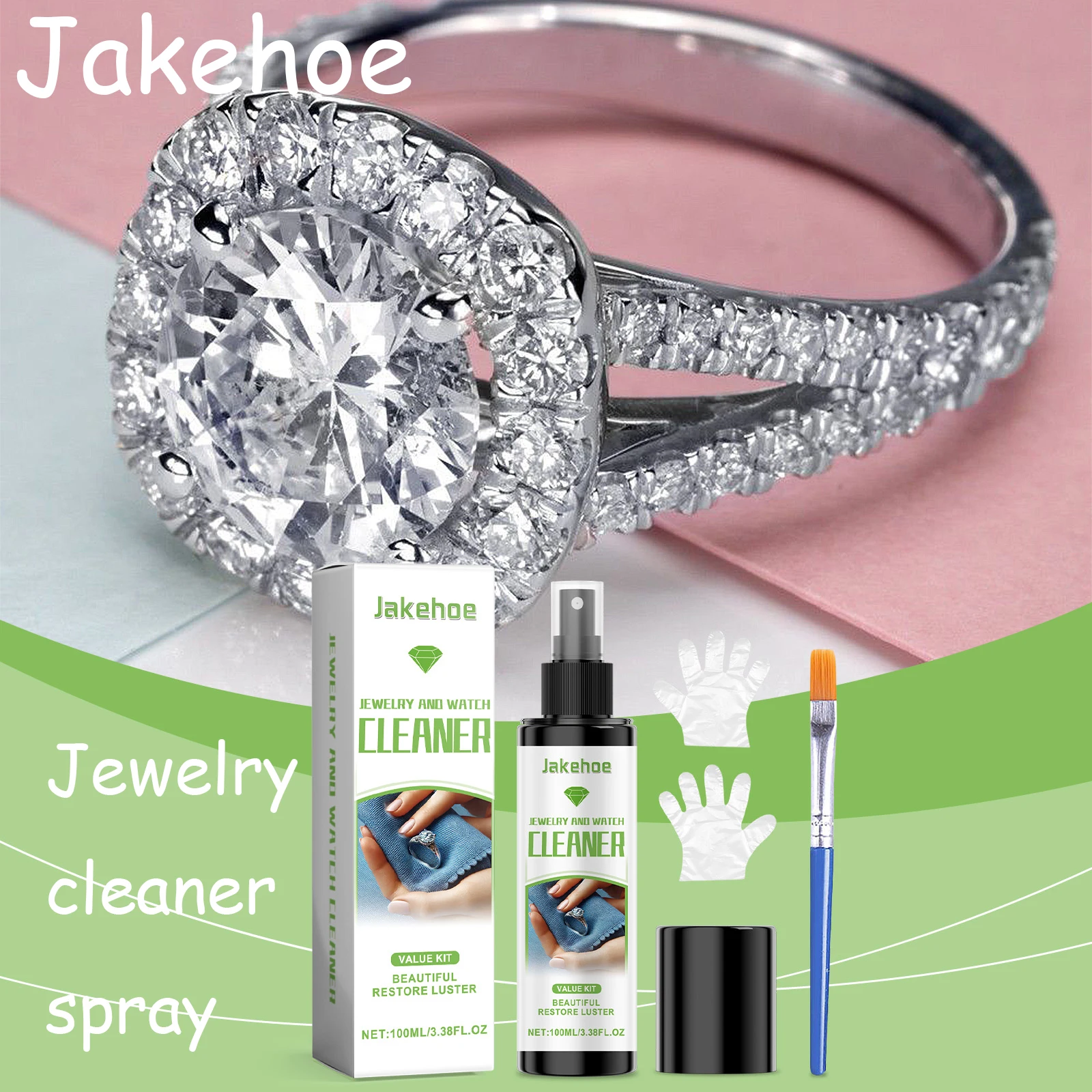 Jakehoe Jewelry Cleaner for Ring Necklace Restoring Gloss Deep Cleaning Dust Polishing Luster Sliver Jewelry Maintain Spray