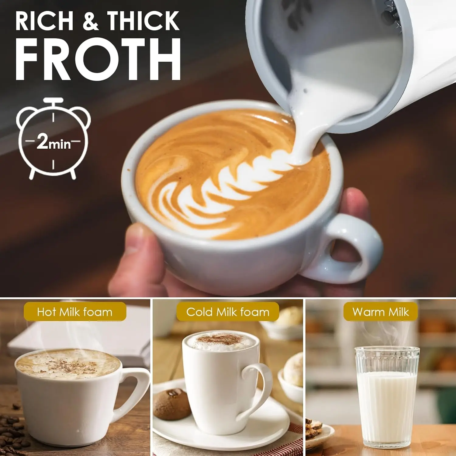 4 in 1 Electric Milk Frother 400W Automatic Milk Heater Hot and Cold Milk Frother Non-stick Coating Hot Chocolate Maker - 240ml 2