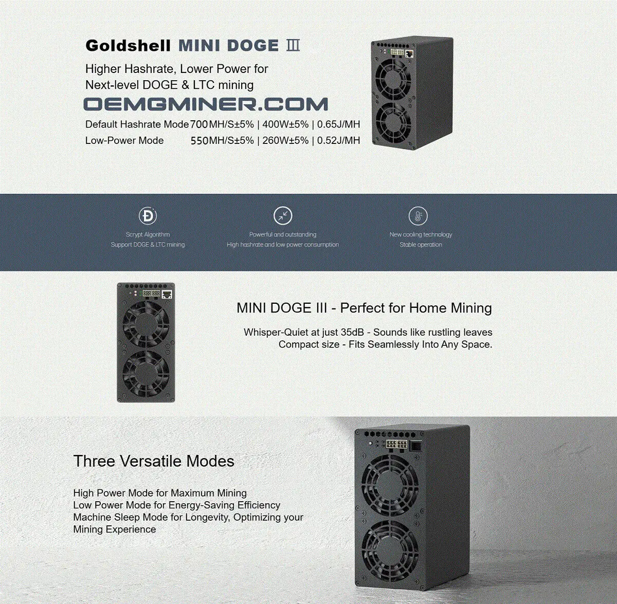 Купите 10 и получите 5 бесплатных Goldshell Mini Doge 3 Ⅲ Miner Doge Coin LTC Dual Mode 700M или 550M без блока питания