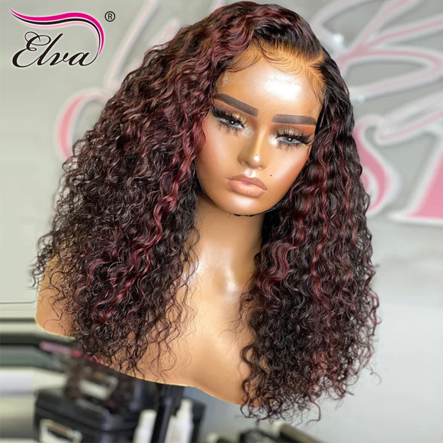 Elva 13X6 Deep Curly Highlight Lace Frontal Wig Human Hair Wig 180 Density  Remy Peruvian 100% Human Hair For Black Women Colored| | - AliExpress