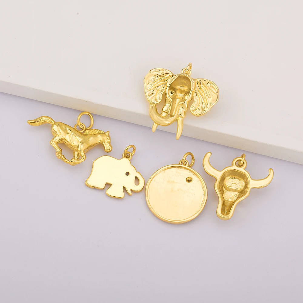 Elephant/Ox/Horse/Lion Shape Pendant Gold Plated Handmade DIY Jewelry Necklace Bracelet Earrings Accessories Copper Zircon Gifts