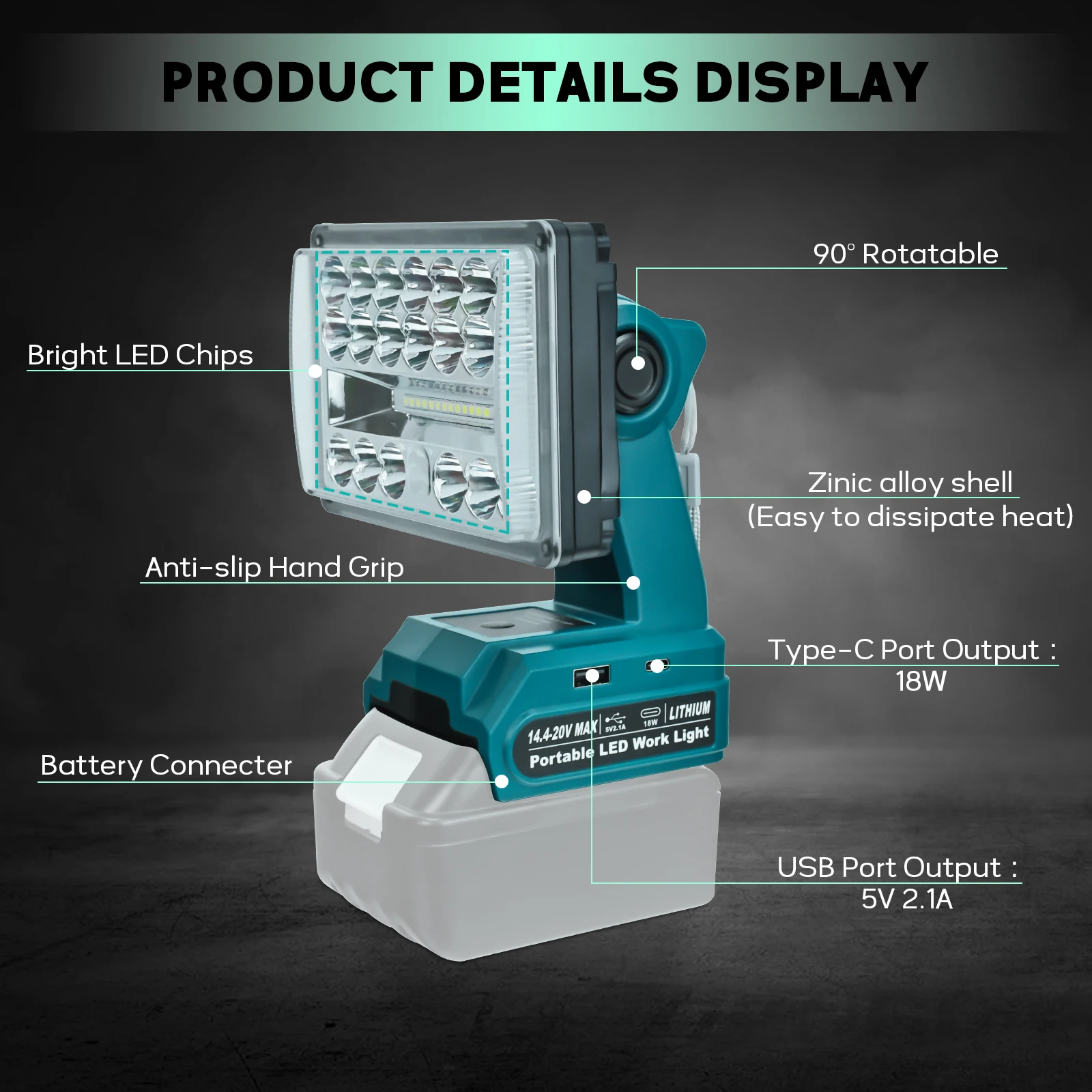 Camping Light Portable Lanterns Camping Lamp Camping Lantern Portable Work Lights Portable Work Light 28W 2000LM LED Work Light for Makita 14.4-20V Li-ion Battery Lamp Flashlight Outdoor Emergency Lighting with USB Type-C Port