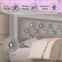 SIBEDS Queen Bed Frame with LED Lights, Adjustable Headboard, Tufted Linen Upholstery, Skirt, Wood Slats, Easy Assembly 4
