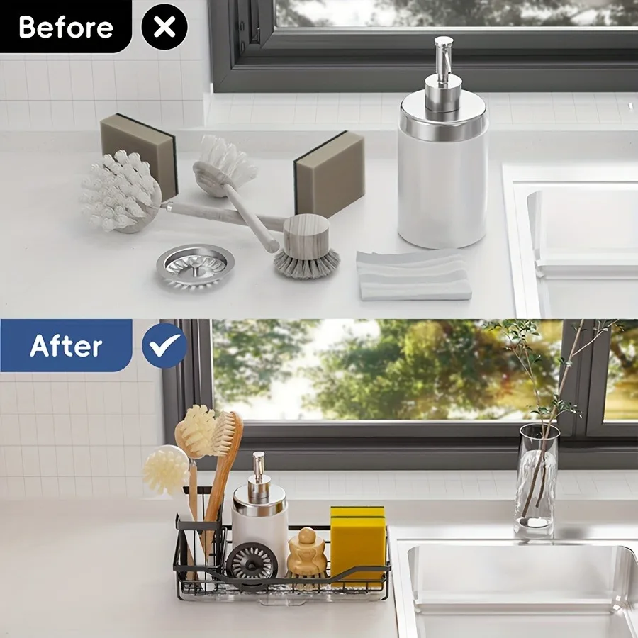Self-draining Sink Shelf Stainless Steel Kitchen Sink Caddy Drain Rack Soap Sponge Holder for Kitchen Sink Organizer 4