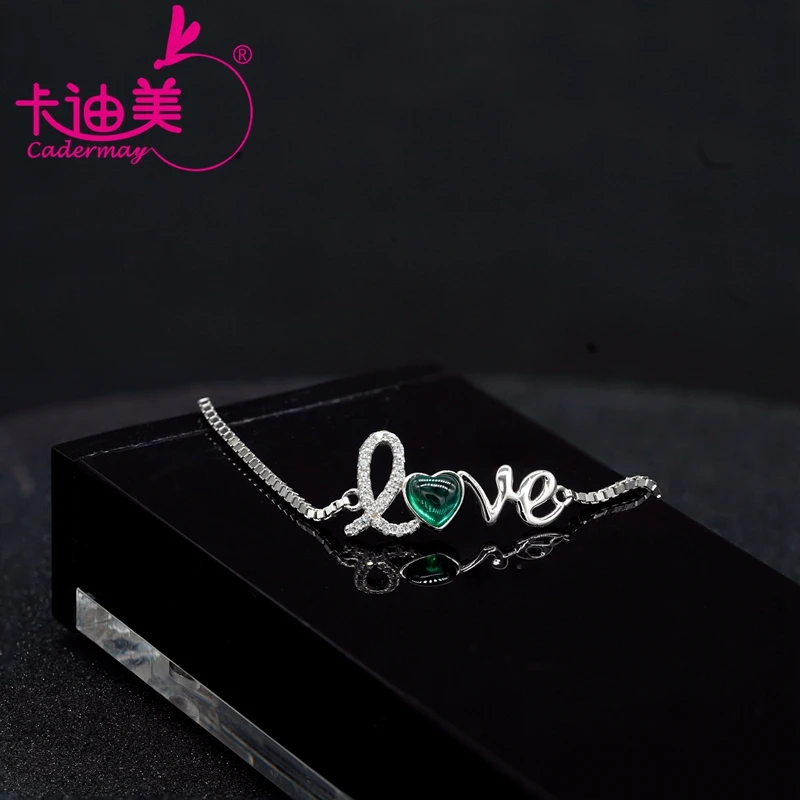 

CADERMAY 100% S925 Silver Bracelet For Women Lab Grown Emerald Heart Shape High Quality Anniversary Jewelry Gifts