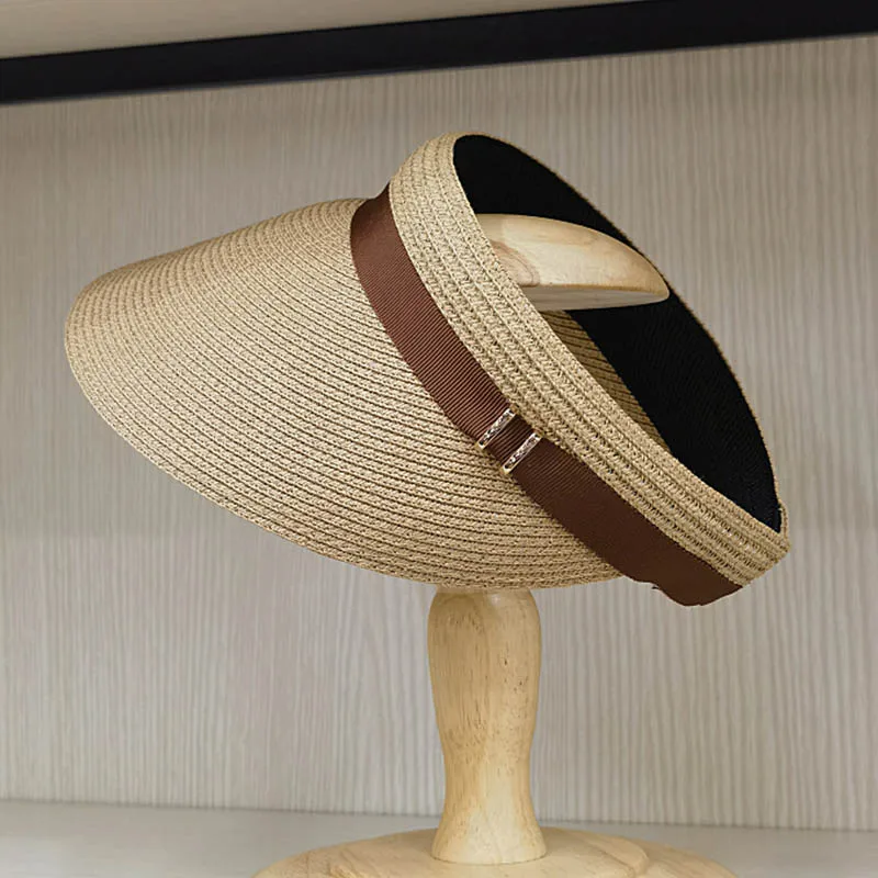 Wide Brim Summer Cap Sun Visor Cap with Elastic Head Straw Cap Sun Visor Hat for women Beach Cap Baggy Sun CaAdjustable Packable 2