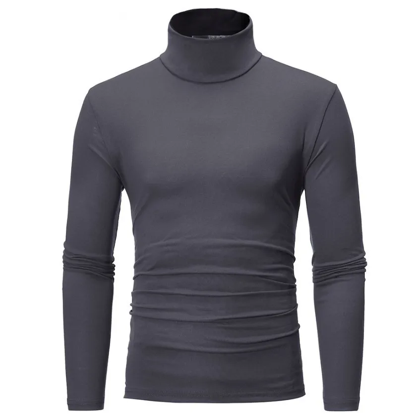 

Autumn Winter Warm Half High Collar Fashion Thermal Underwear Men Mock Neck Basic T-shirt Blouse Pullover Long Sleeve Top Solid