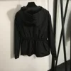 2025 Autumn and Winter New Drawstring Waist Long Sleeve Hooded Jacket Zipper Windbreaker Jacket Black 1