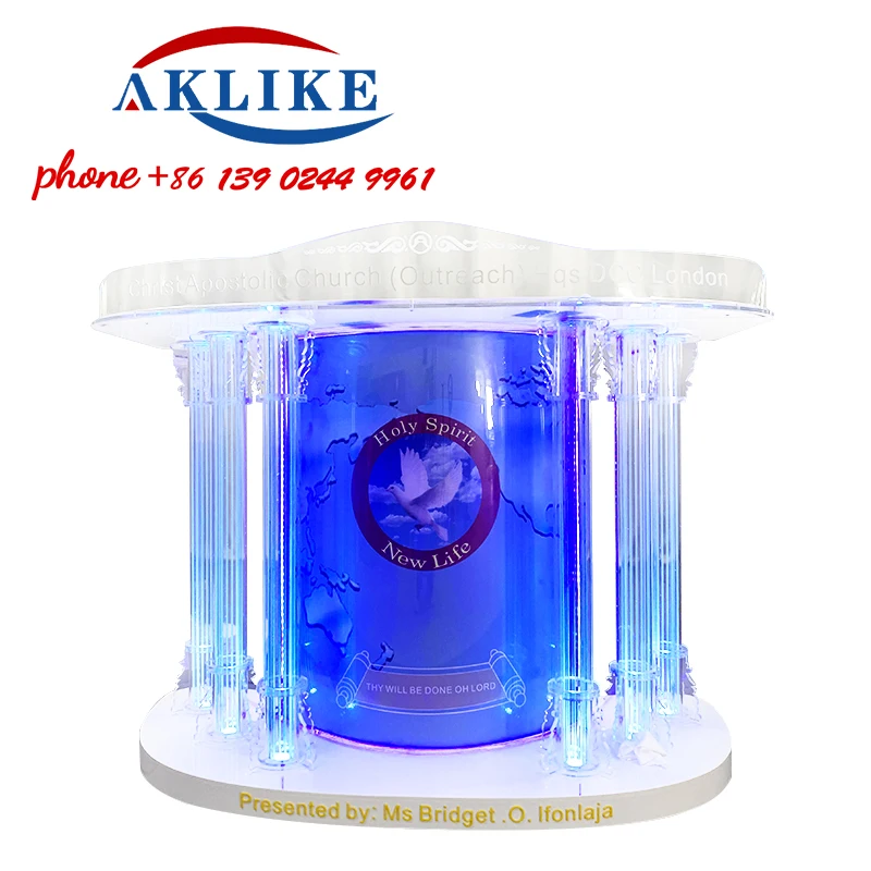 

2023 AKLIKE Furniture Cross Lectern Modern Rostrum Clear Acrylic Church Pulpit With Led Podium Stand Free Shipping