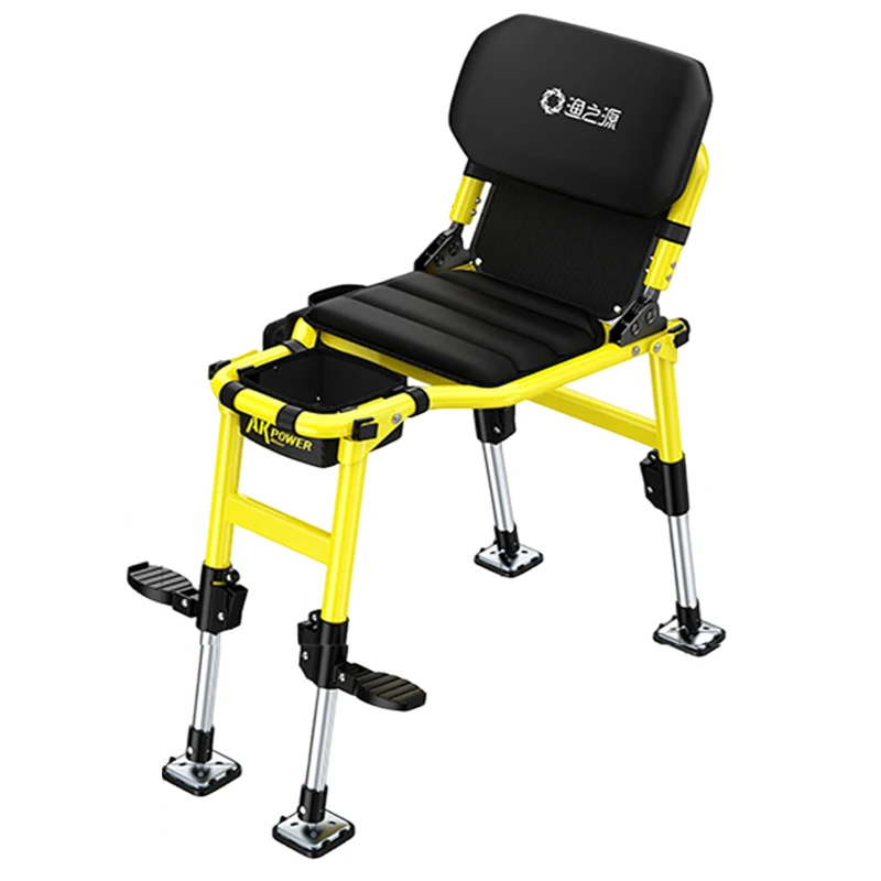 Chaise pêche tout-terrain confortable pliante - Siège multifonction avec pieds télescopiques réglables