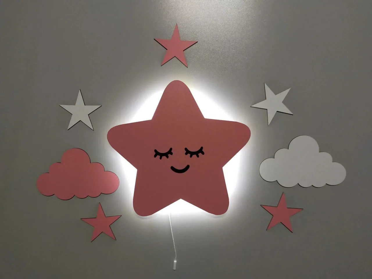 

Star Shaped Decor Baby Night Lamp Bedside Light Wooden Star Wall Lamp Kids Room Decor Nursery Star Decor Sleeping Lamp
