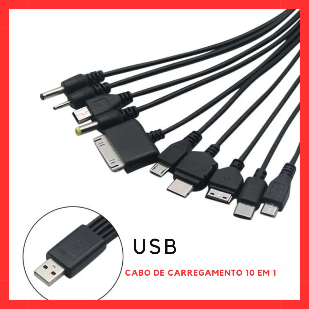Cabo do carregador USB portátil para Smartphone 10 em 1 Micro HDMI Mini Multi Carregamento ADT-024