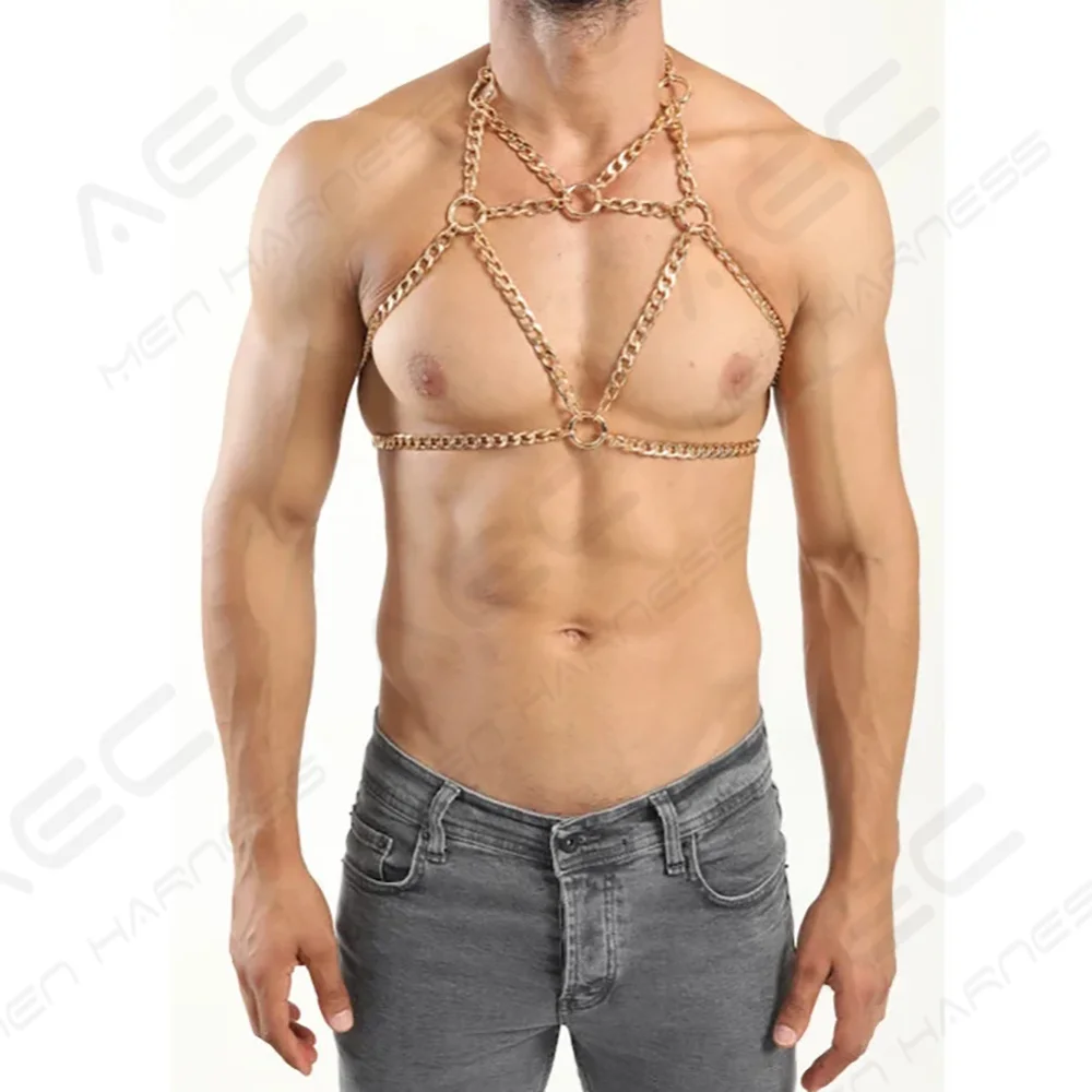 

Fashion Gothic Body Harness Chain Men Metal Punk Leather Tops Chest Jewellery Accessories Bondage Party Nightclub Straps