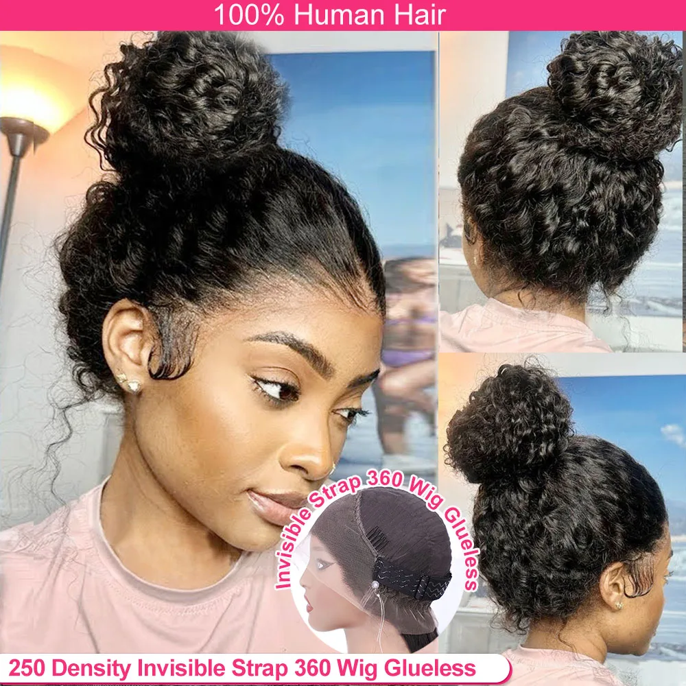 Lace Front Wig 250 Density Invisi Strap 360 Full Hd Curly Glueless Wig Human Hair PrePlucked 30 Inch Lace Front Wig Deep Curly Wave Frontal