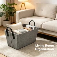 Polyester Storage Basket 40X15X20Cm Reinforced Pu Handles Rigid Structure Multipurpose for Toys Clothes Books Bathroom Bedroom 6