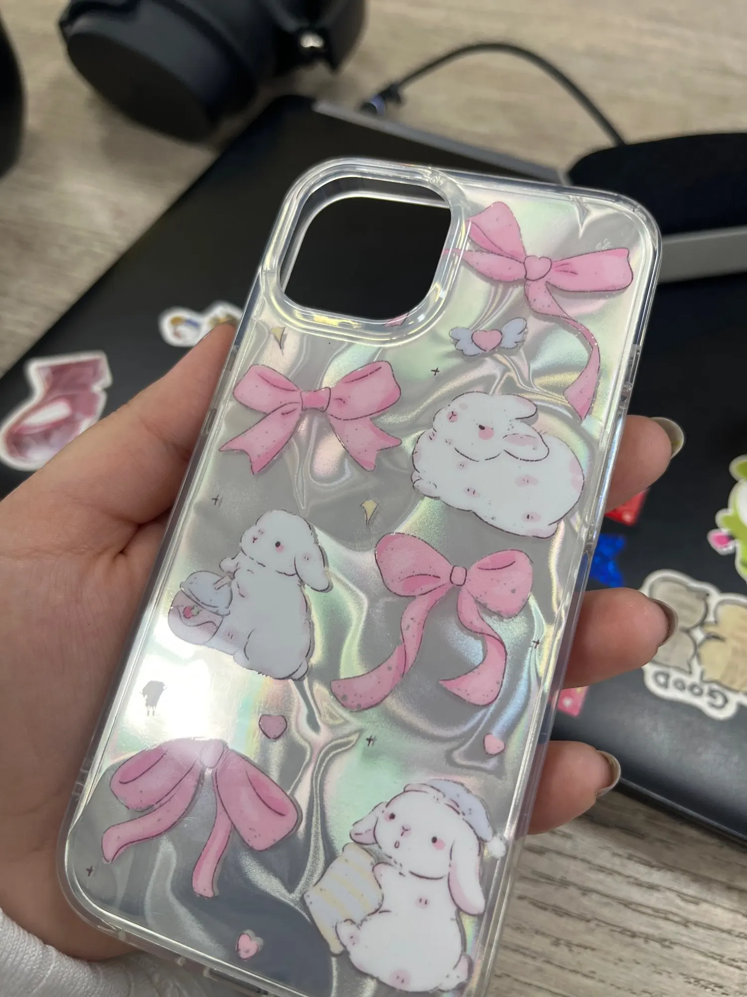 Pink Bow Bunny iPhone Case, customer photo