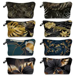 Gold Leaf Women's Makeup Bag Outdoor Travel Portable Cosmetic Storage Bag Customizable Coin Purse Student Pencil Bag For Girl