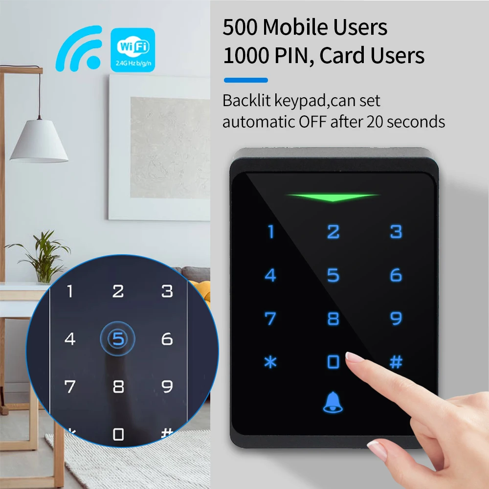 2.4G Wifi Tuya RFID Keypad IP66 Waterproof Backlit Touch 125kHZ EM Card Reader For Access Control System WG 26bits access control keypad