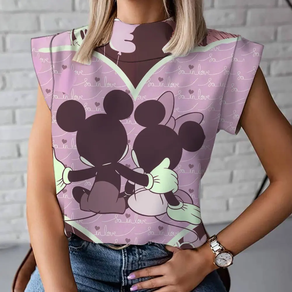 

Party Wear Loose Slim Women Sleeveless Summer Cute Parent-child Dress Mickey Minnie Disney Print High Neck T-Shirt