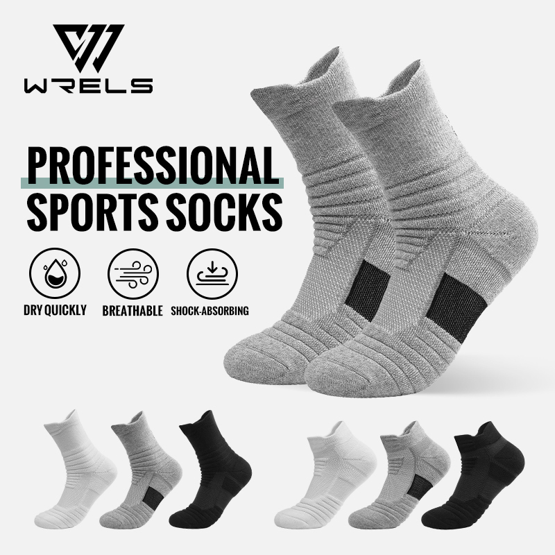 WRELS Athletic Running Socks No Blister Cushion Moisture Wicking Socks for Cycling Sport Crew Socks Arch Support Cushioned Socks