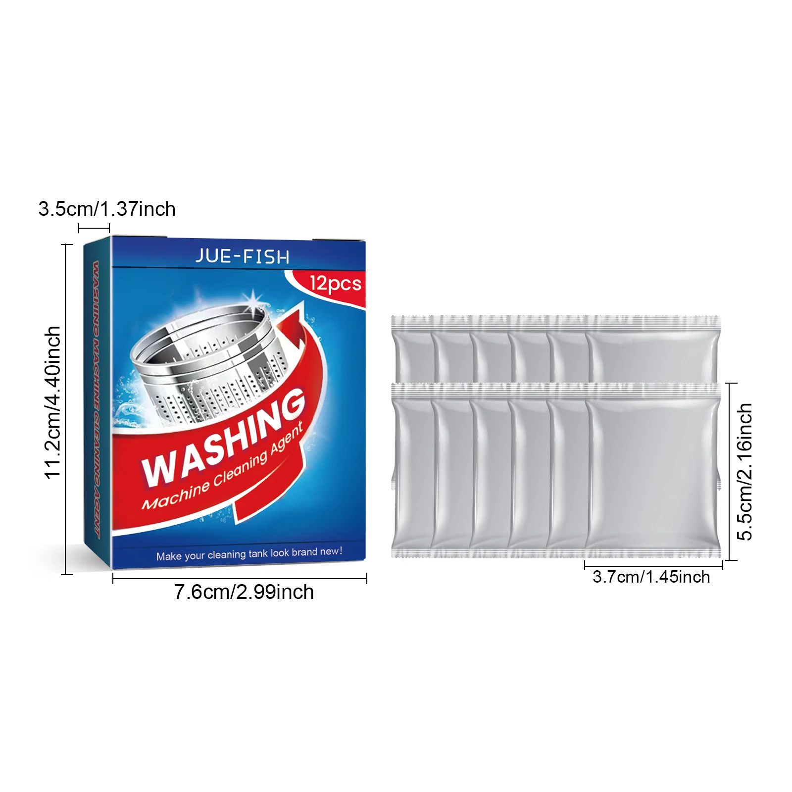 Jue-Fish 12pcs Cleaning Washing Machine Tablets Remove Limescale Build Up Detergent Stain Clean Clothing Freshing Restore Shiny