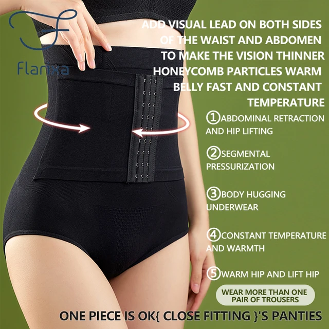 Flarixa Women High Waist Flat Belly Shaping Panties Waist Trainer Body  Shaper Breasted Tummy Butt Lift