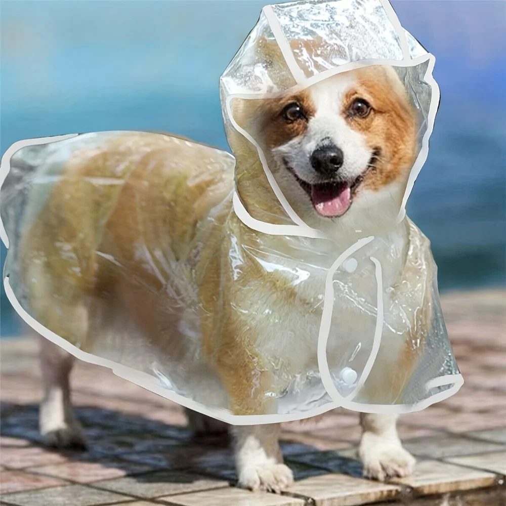 Dog Raincoat Clear PVC for Medium Dog Breeds Waterproof Pet Poncho Snap Closure Outdoor Dog Walking