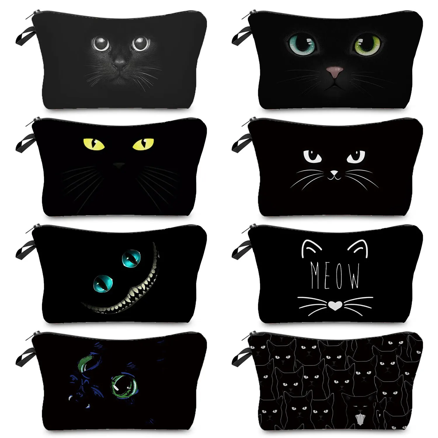 

Cartoon Black Cat Print Ladies Cosmetic Bag Customizable Travel Toiletry Kit Cute Pencil Bag Eco Reusable Makeup Organizer Bags
