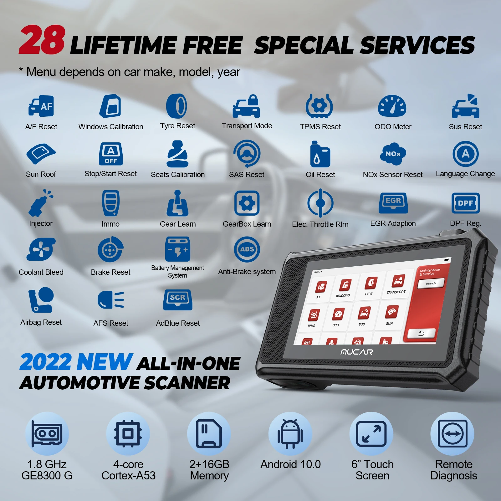 MUCAR VO6 OBD2 Professional Auto Scanner Full System 28 Reset ECU coding Bi-directional Lifetime Free Update Car Diagnostic Tool