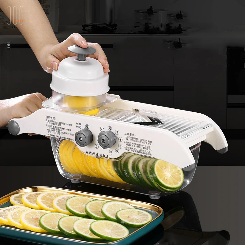 Adjustable Vegetable Chopper With Basket Multifunctional Manual Lemon Fruit Potato Carrot Slicer Kitchen Cutting Accessories
