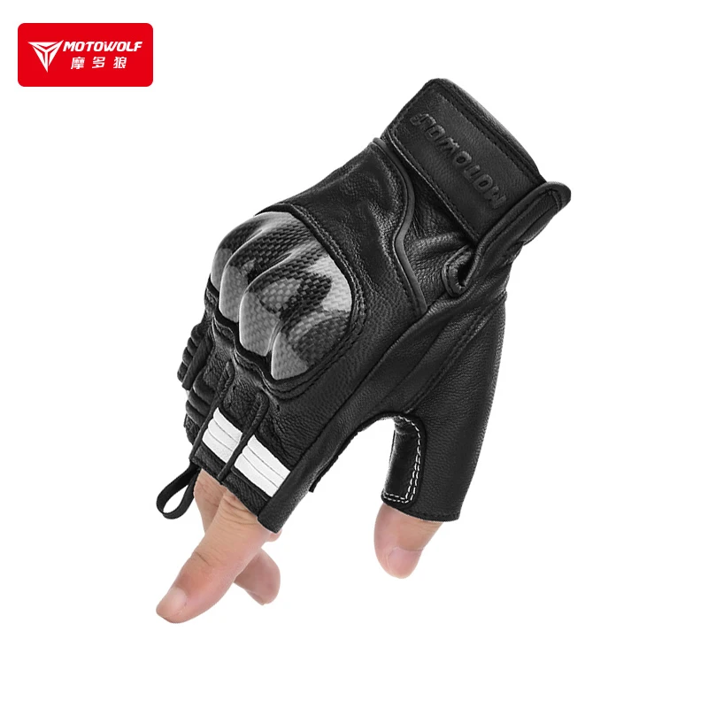 

Leather Motorcycle Gloves for Summer Men Gloves Motocross Half Finger Fingerless Carbon Fiber Guantes Moto Luva Guanti Enduro