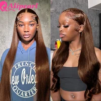 AliPearl Hair-Perruque droite pré-tressée en 3 parties brun foncé, densité 250%, 13x4, pre-c 5