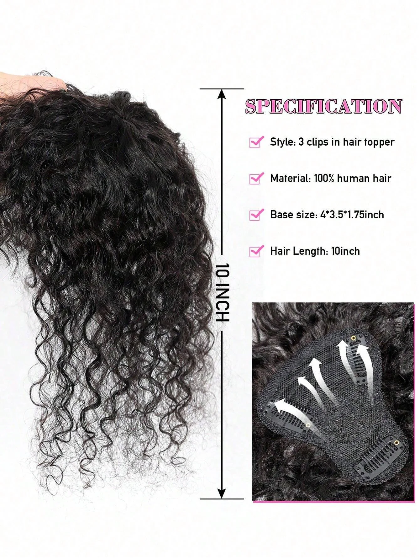 Topper per capelli neri naturali con frangia Toppers ricci per capelli umani per le donne con Clip per capelli sottili nelle estensioni dei capelli uso quotidiano - immagine 2