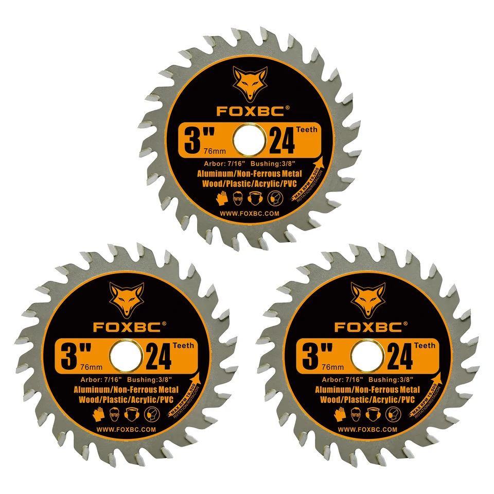 3-Piece 75mm Circular Saw Blades - 24T TCT Wood Cutting Discs For Angle Grinder