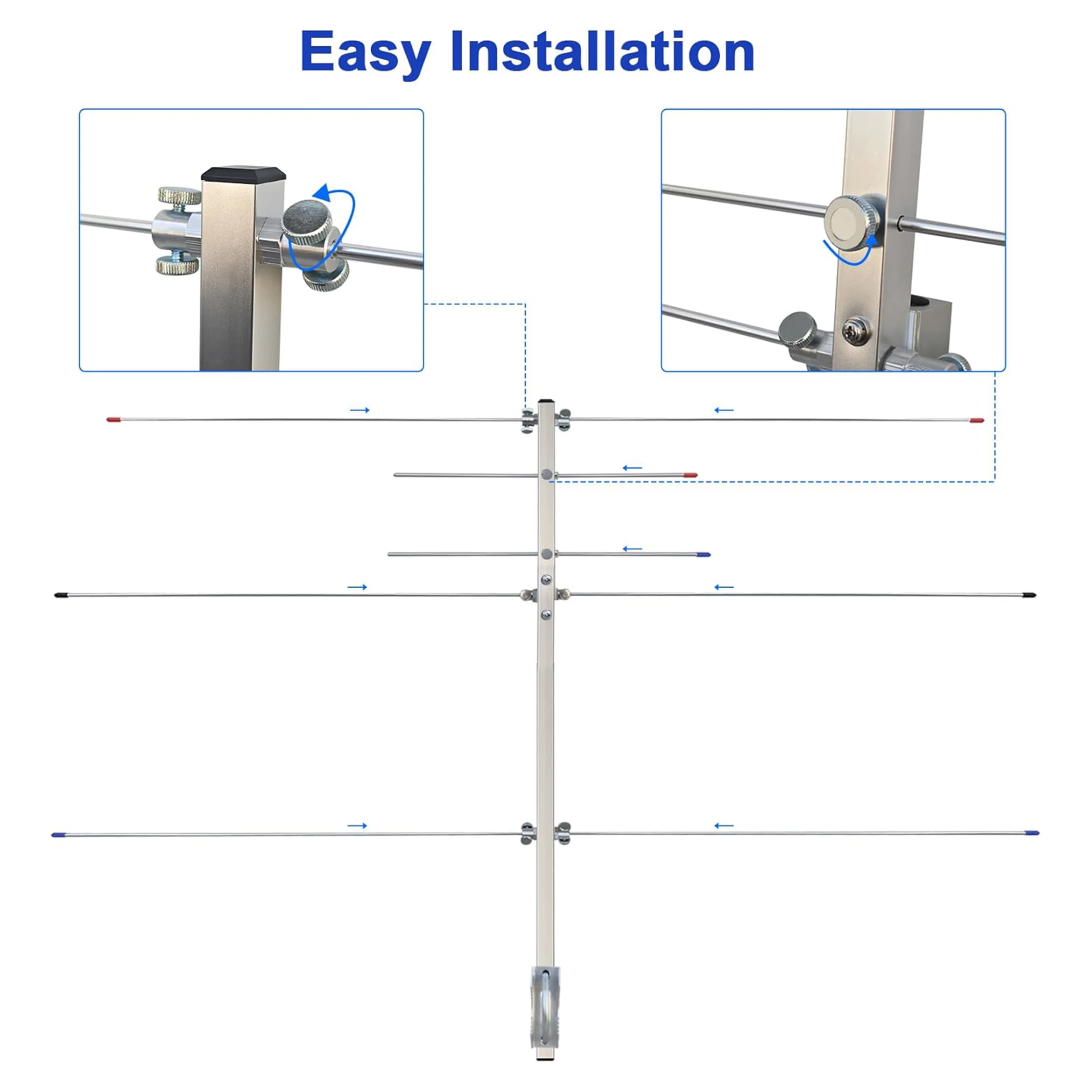 듀얼 밴드 햄 라디오 야기 안테나 2m 70cm VHF/UHF 5-엘리먼트 야외용 베이스 안테나 고이득 7/10.5dBi, 리피터용 32피트 케이블 포함