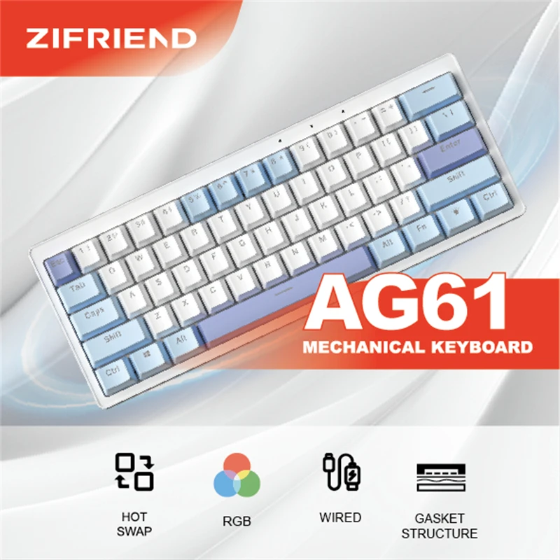 ZIFRIEND AG61 61 Keys Mini Mechanical Keyboard 60% Wired Gaming