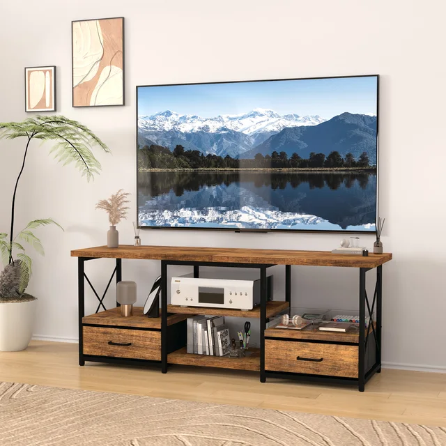 55" TV Stand with Fabric Drawers-Brown