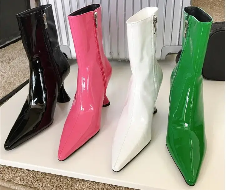 

pointed toe Patent leather Women Ankle boots Autumn Winter Comfortable Cup heeled Fashion High heels Chelsea Short Boots Shoes