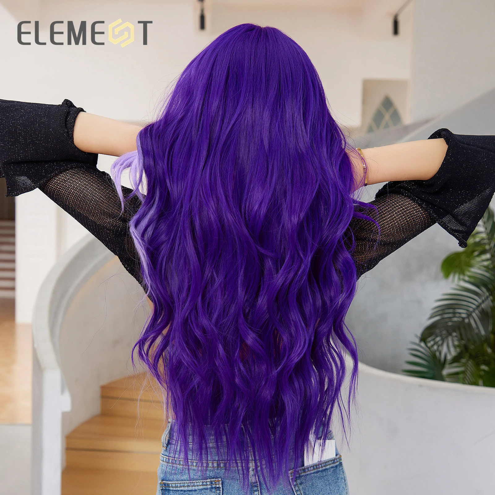 Human hair blend purple ombre curly wavy wig. Purple Ombre Human Hair Wig - Etsy main image 3