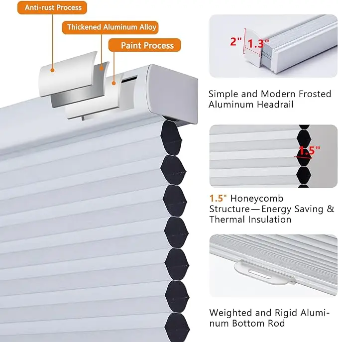 23"x48" Custom Cordless Blackout Cellular Shades - White Honeycomb Blinds for Room Darkening & Energy Efficiency 2