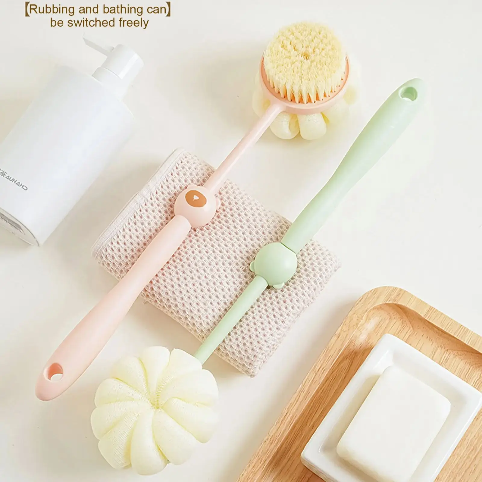Pink Silicone Double Sided Shower Brush Gentle Exfoliating