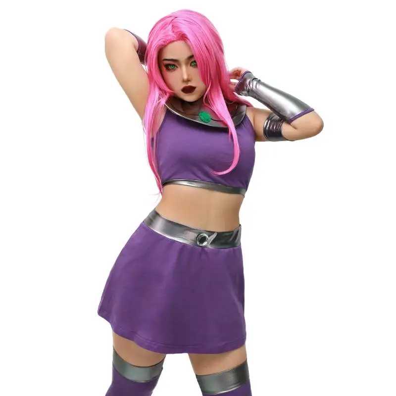 Disfraz de Starfire de DAZCOS para Halloween, disfraz sexy de Anime para mujer, camiseta sin mangas y faldas de alta calidad, EN STOCK