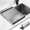 304 stainless steel kitchen sink drain rack, sink bowl and dish storage rack, foldable and retractable drain basket