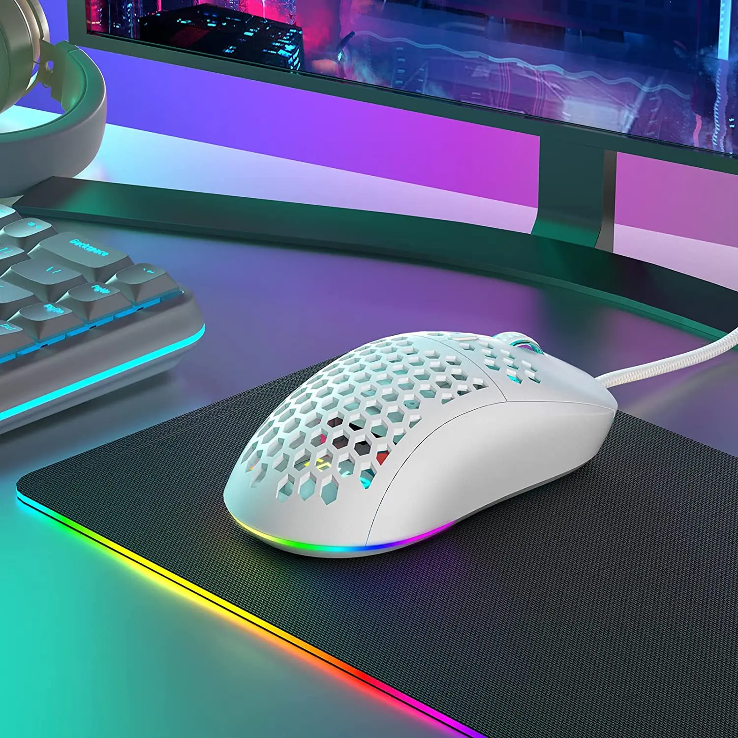 TMKB Falcon M1SE Ultralight Honeycomb Gaming Mouse, High-Precision 12800DPI  Optical Sensor, 6 Programmable Buttons, Customizable RGB, Drag-Free